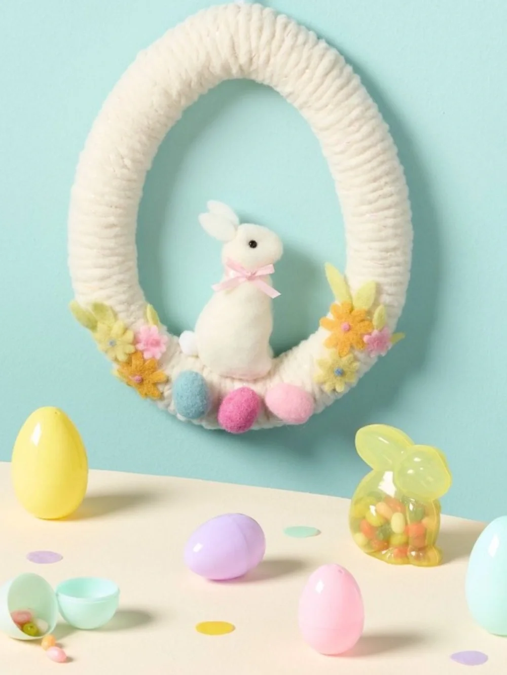 Easter Felt Bunny Floral Ivory Wreath Pastel Accents - Spritz™, Spring 2026